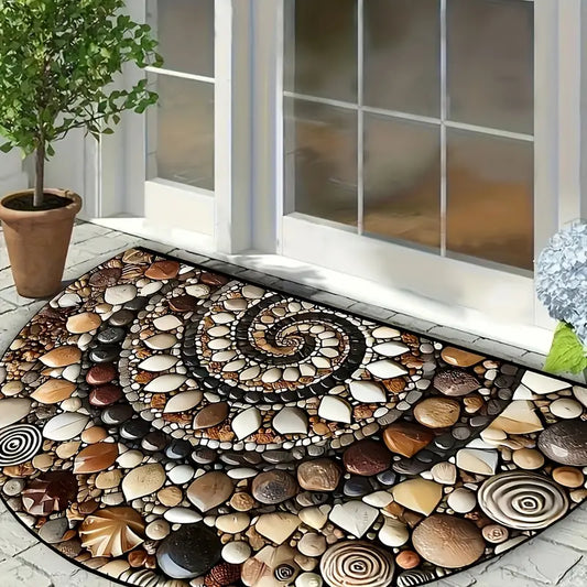 Coastal Spiral™ – Ocean-Inspired Pebble & Seashell Mat | Premium Quality
