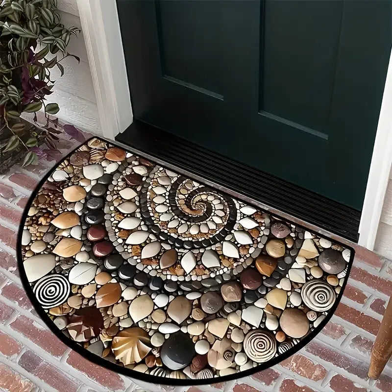 Coastal Spiral™ – Ocean-Inspired Pebble & Seashell Mat | Premium Quality