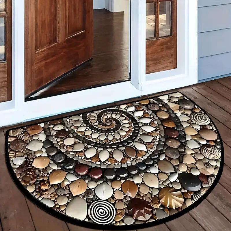 Coastal Spiral™ – Ocean-Inspired Pebble & Seashell Mat | Premium Quality